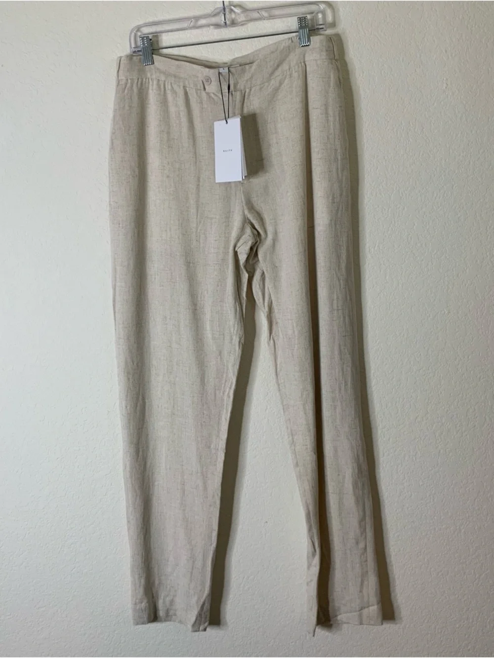 Raith Mens cami linen straight leg trouser in oatmeal L NWT